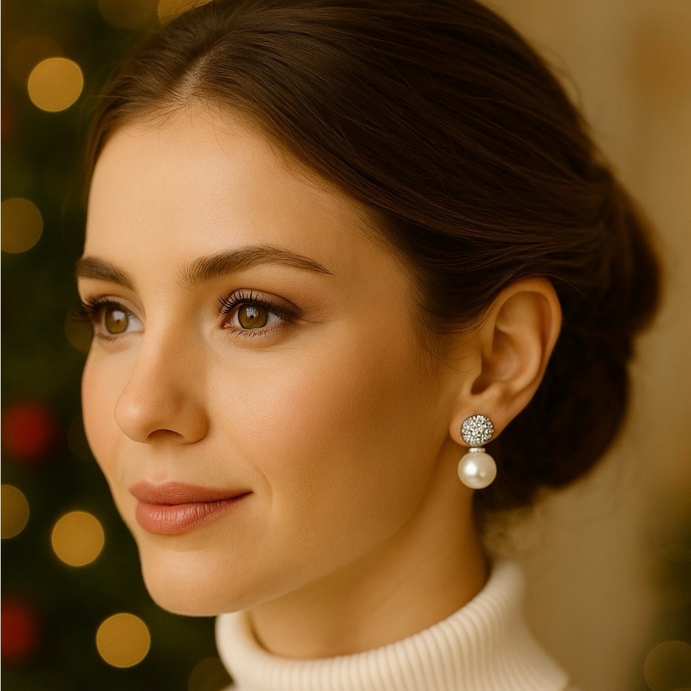 Vintage Rhinestone & Pearl Clip-On Earrings – Silver Tone